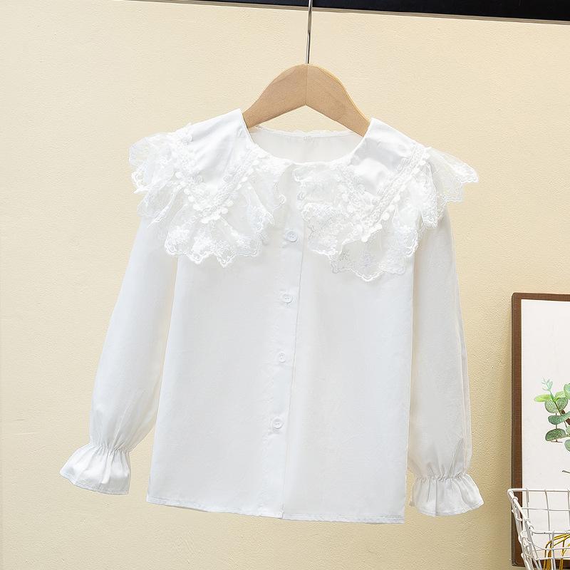 Детская одежда на весну и осень, новая рубашка с кукольным воротником, топы на весну и осень для девочек с длинными рукавами