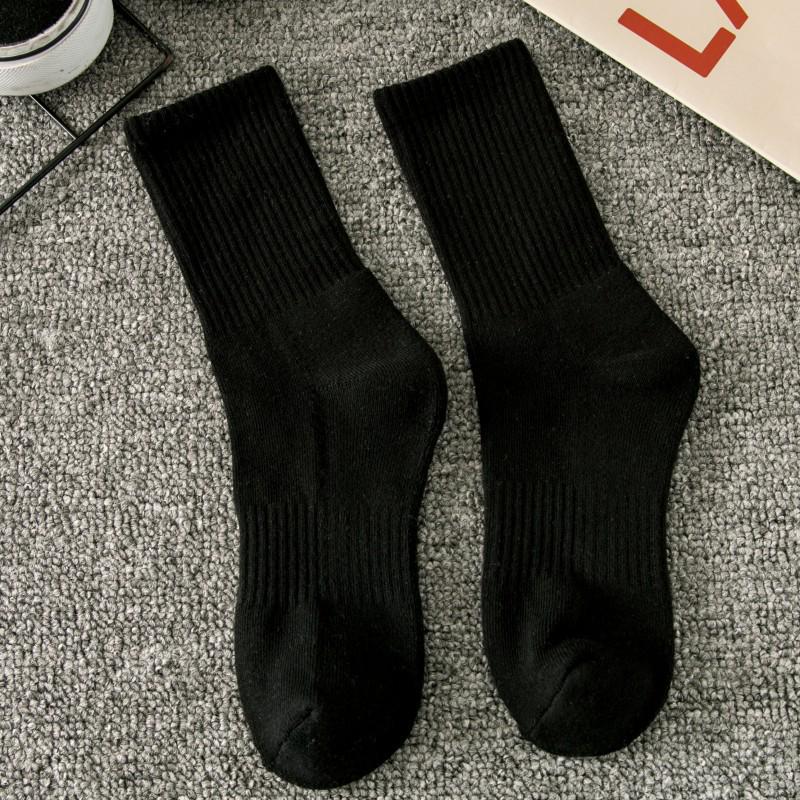 Men's Black and White Classic High Elastic Sports Cotton Socks - Spring/Summer Short, Mid, Long Crew Solid Color Socks