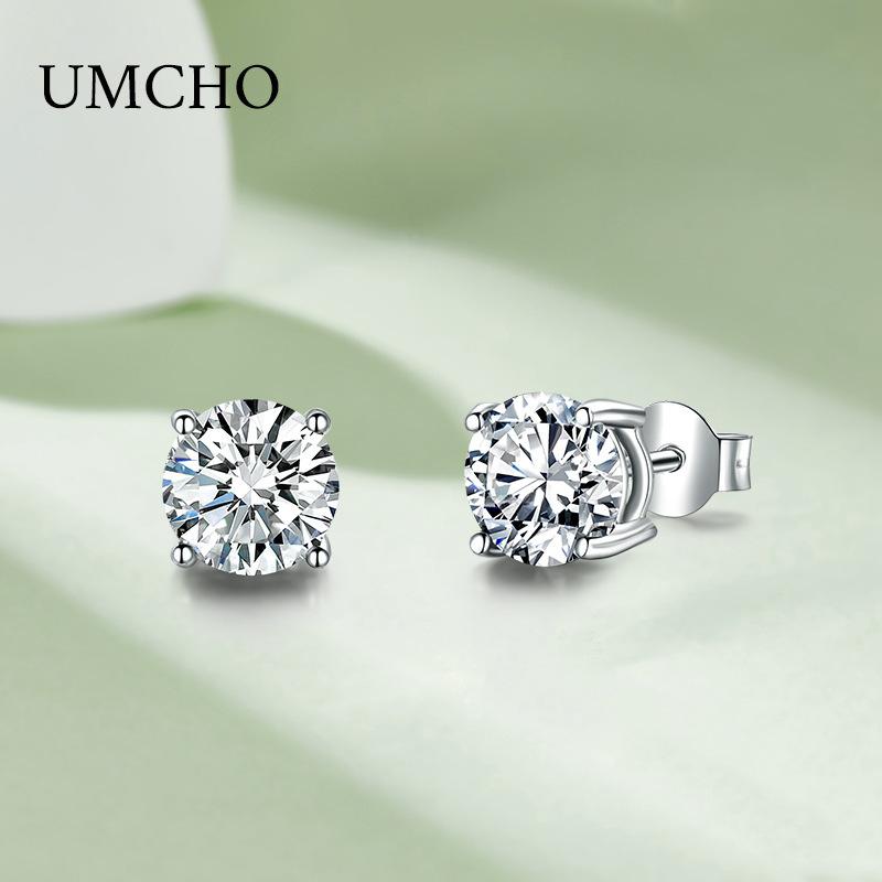 Серьги-гвоздики из серебра с белым круглым кубическим цирконием AAA 6 мм 7 мм 8 мм