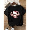 Женская футболка Hello Kitty с мышечным узором, мультяшный узор, короткий рукав, подходит для всех сезонов, повседневный стиль, дышащая