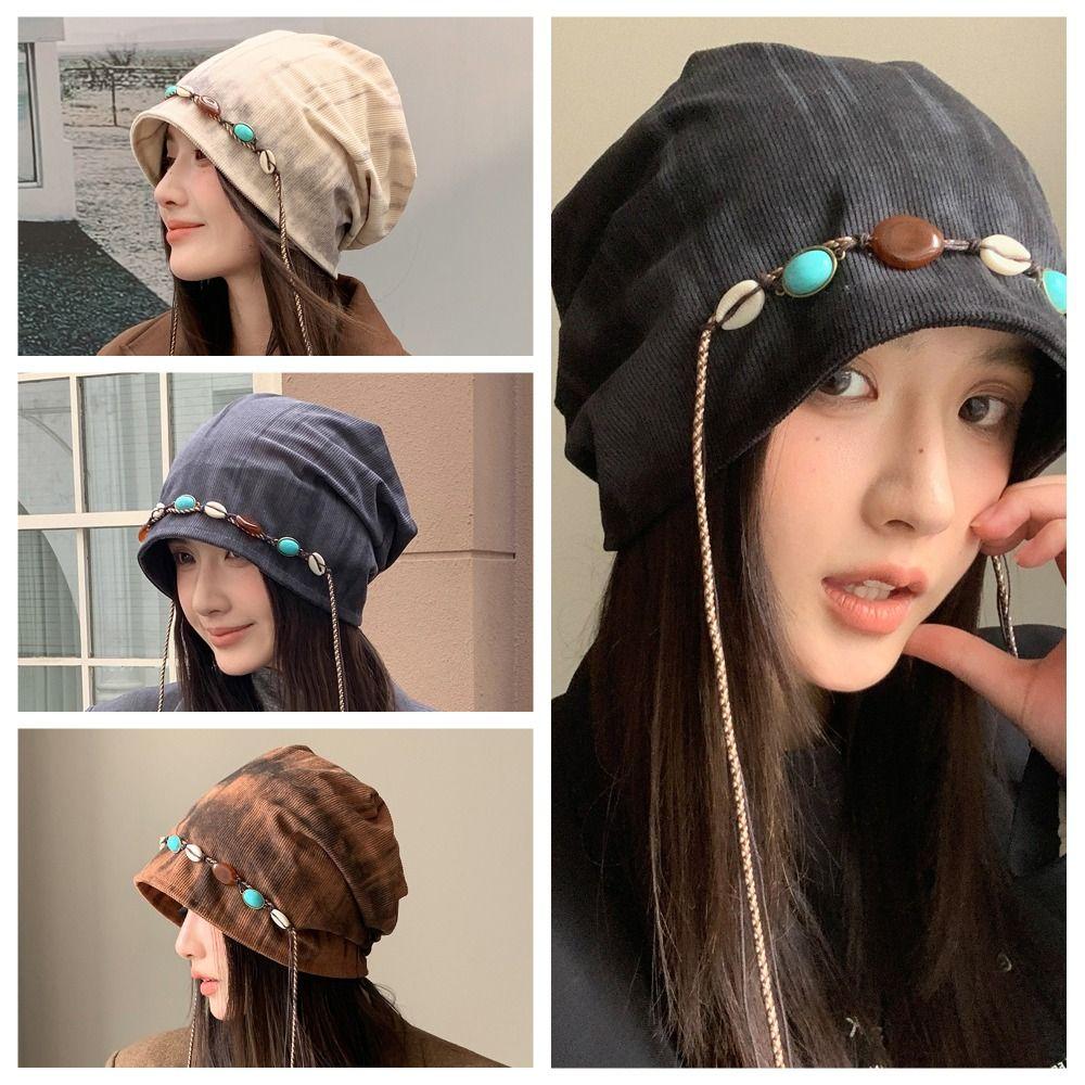 Large Head Circumference Stacked Hat Bohemian Style Beanies Cap Baggy Cap  for Autumn and Winter