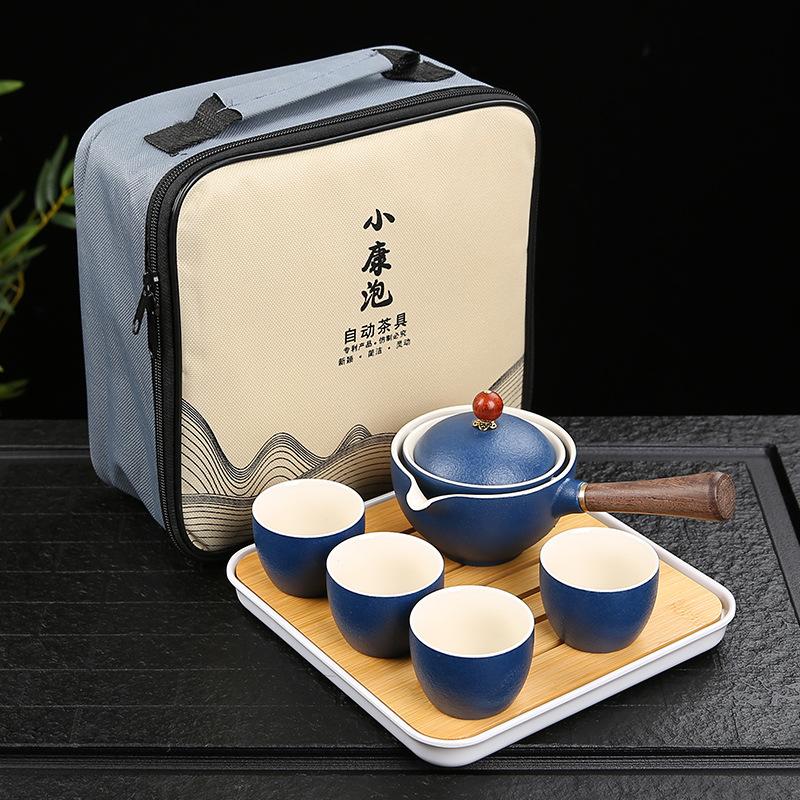 Китайский фарфоровый чайный сервиз Gongfu, портативный набор чайников с вращающимся на 360 градусов чайником и заварочным устройством, портативный подарочный пакет «все в одном»