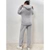 Осенне-зимняя однотонная женская одежда, худи с длинным рукавом, накладной карман, повседневные брюки, домашний комплект из двух предметов