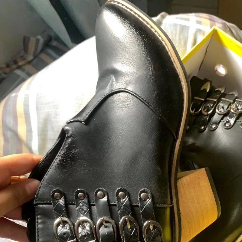Female Autumn Winter PU Leather Cowboy Ankle Boots Buckle Women Wedge High Heel Booties Punk Women Boots