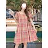 Свежее клетчатое платье А-силуэта с короткими рукавами для миниатюрных женщин, 2024