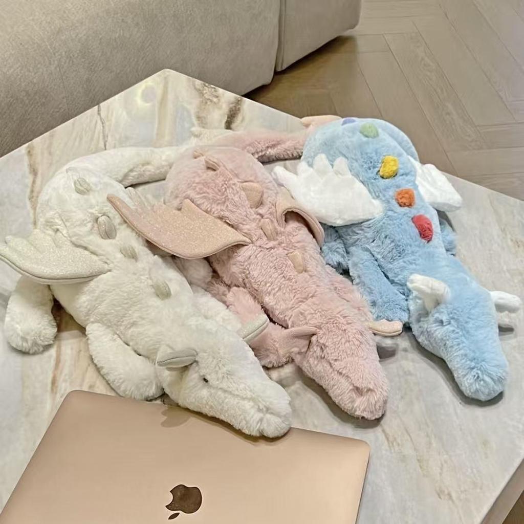 JC Cute Soft Snow Dragon Plush Toy Collection - Pink, Purple, Black, and Gold Lying Dragons