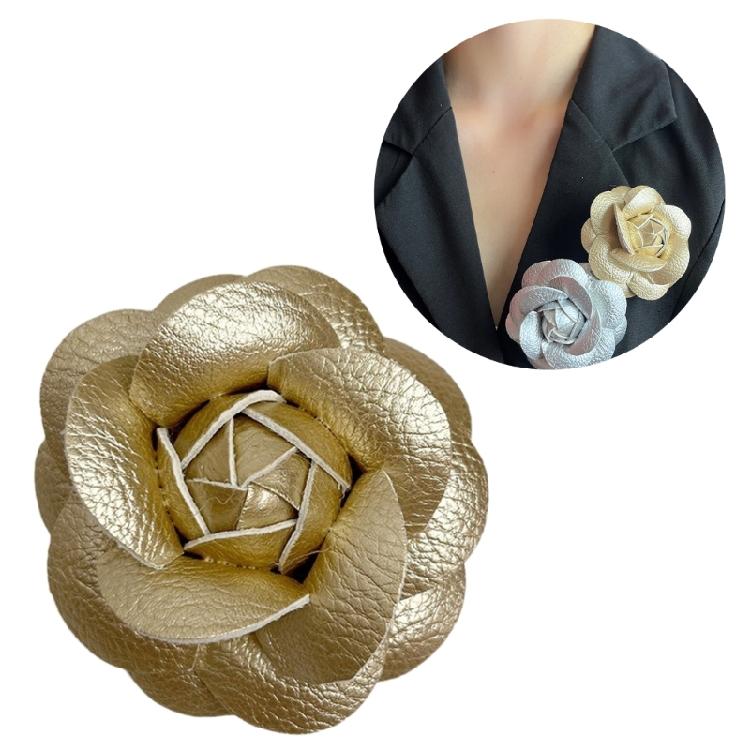 Camellia Lapel Pin PU Leather Flower Shaped Breastpin Accessory Brooch Ornament