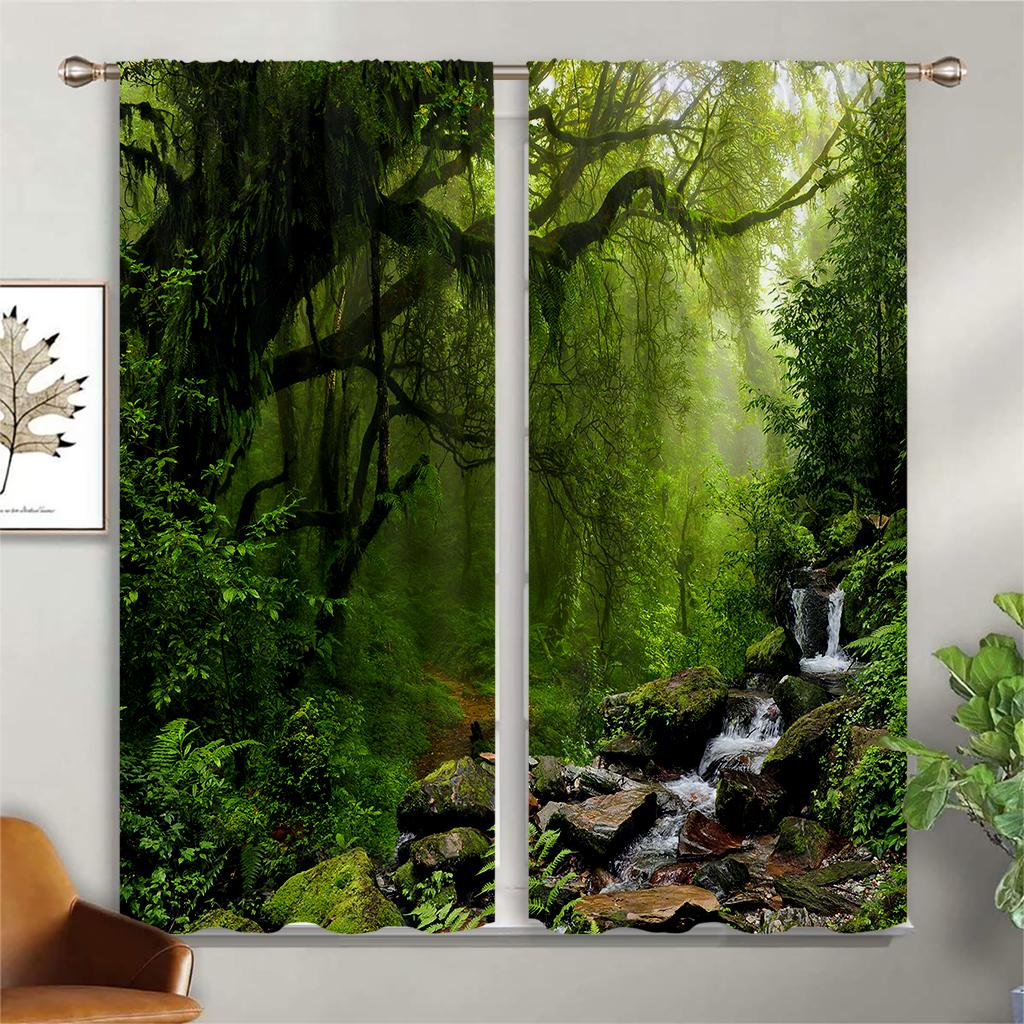 Natural Scenery 3d Print Decoration Decorative Curtains, Living Room Bedroom Kitchen Semi-Blackout Curtains 2PCS