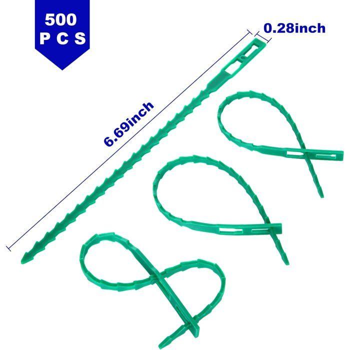 Lot de 500 attaches de plantes réglables 17 cm — liens de jardin réutilisables vert foncé