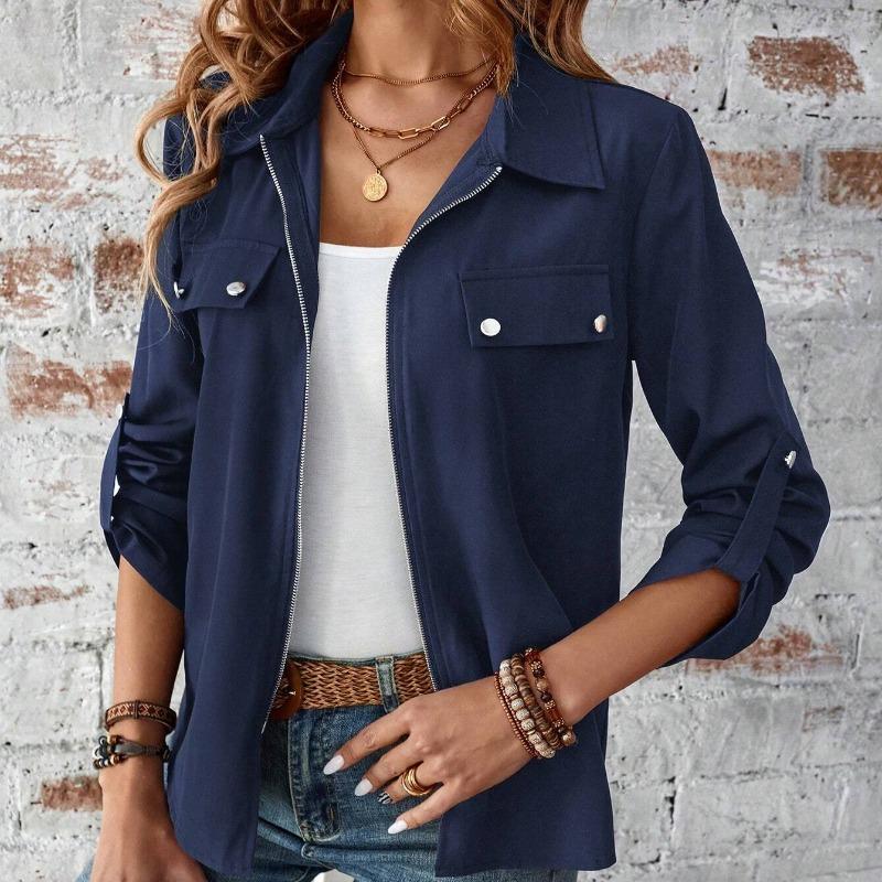 Осенний отложной воротник на молнии повседневные кардиганы куртки женские зимние новые однотонные свободные длинные рукава куртка для женщин модные уличные женские пальто 25827