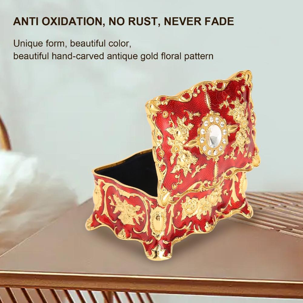 Metal Enamel Trinket Box Gold Red Jewelry Organizer Jewelry Box Ring Necklace Earring