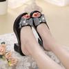 Fashion 2025 New Women Sandals Women Slippers Genuine Leather Rhinestone Thick High-heeled Color Block Decoration Open Toe Women Sandals