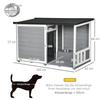 Weather-Resistant Fir Wood Dog Kennel with Terrace, Two Bowls and Asphalt Roof, Grey