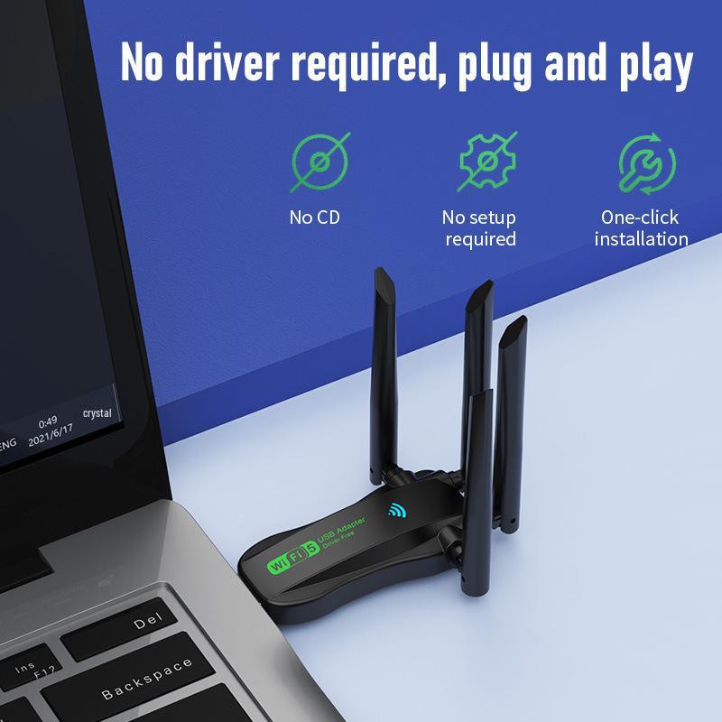 Беспроводная USB-сетевая карта 1300 Мбит/с Gigabit 5G Двухдиапазонный WiFi6 Приемник, Без драйверов