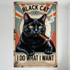 Винтажная металлическая вывеска 'Черный Кот' с жестяной коробкой для сигар, Радиальные красно-бело-синие полосы, Текст 'ЧЕРНЫЙ КОТ' 'Я ДЕЛАЮ ЧТО ХОЧУ', Потертый металлический знак