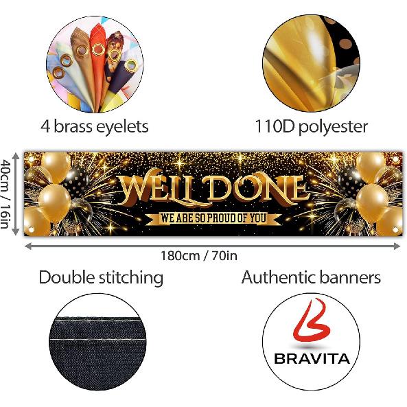 Well Done Congratulations Banner - We Are so Proud of You - Graduation Decorations for Prom - 6 x 1.3ft (Black and Gold)