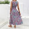 Женское богемное платье с V-образным вырезом без рукавов с открытыми плечами Узкая талия Плюс Размер Красочный принт Узкая эластичная талия Длина до середины икры Летнее пляжное платье миди