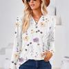 Autumn Floral Printed Long Sleeve V-neck Blouse for Women Plus Size