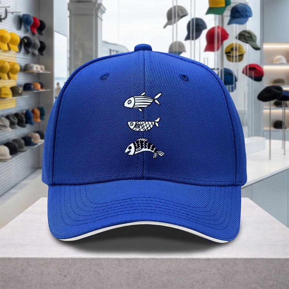 Black White Minimalist Fish Pattern Adjustable Baseball Cap