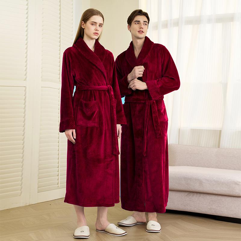 Men's Winter Shawl Collar Plush Fleece Bathrobe Soft Warm Long Sleeve Robe with Pockets Spa Robes for Men Comfortable Fluffy Homewear Sleepwear