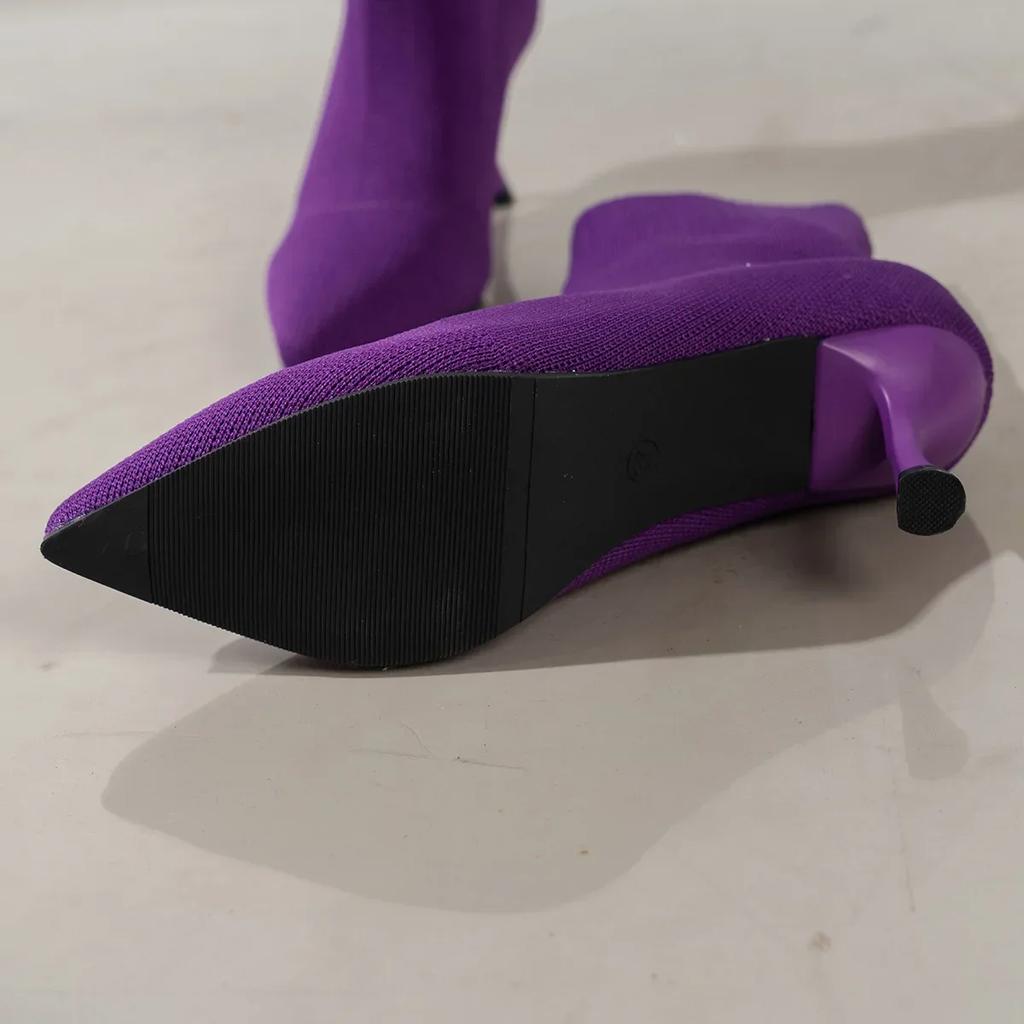 Женские эластичные ботинки-носки, осенне-зимние вязаные ботильоны на высоком каблуке-шпильке, женские ботильоны без шнуровки с острым носком на высоком каблуке Botas Mujer