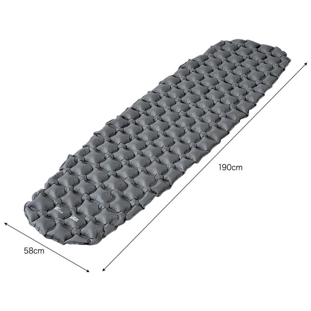FIELDOOR Сверхлегкий воздушный коврик 190 x 58 x 5 см с водоотталкивающим покрытием TPU, компактный, легкий, для скалолазания, кемпинга, туризма [серый]