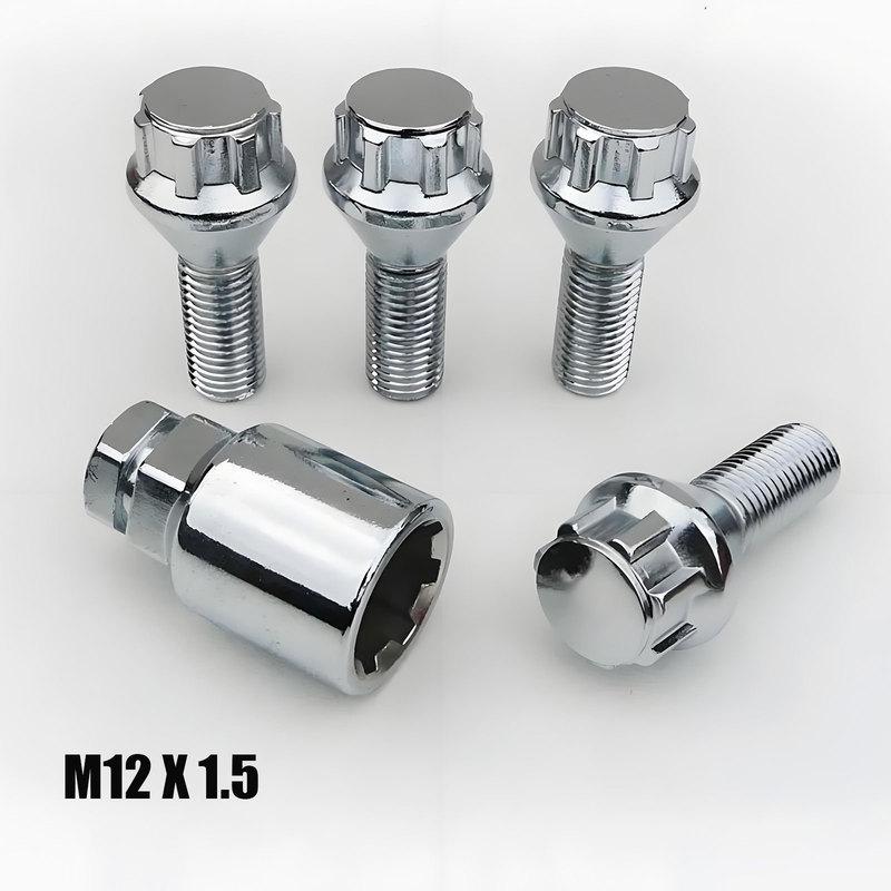 Locking Wheel Bolts M12 x 1.5 Nuts Chrome Alloy Wheel Lug Stud Taper Seat For BMW MINI Vauxhall Corsa Nissan