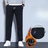 Мужские модные брюки большого размера в корейском стиле, повседневные, прямого кроя, на флисовой подкладке