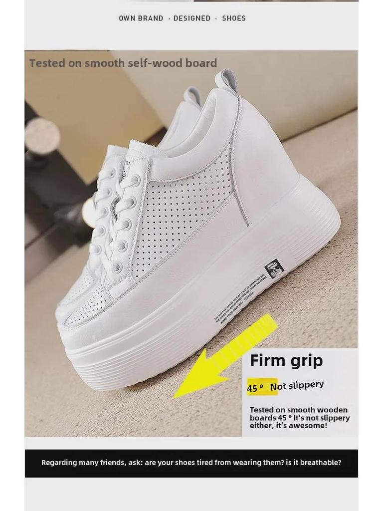 Весна/Лето 2024 Женские низкие белые кроссовки на танкетке 10 см