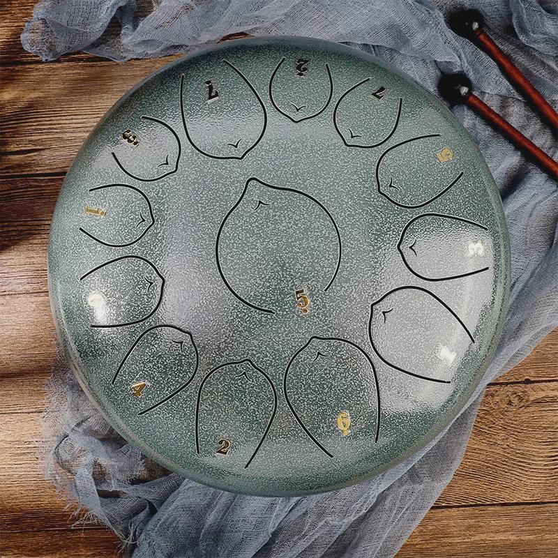 Steel Tongue Drum: 12" with 13 Sanskrit Sounds, Dust-Free, Stress-Free Design, Available In Empty Drum Color.