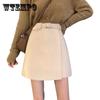 Woolen Cloth Women Sexy Tight A-line High Waist Hip Skirt Short Skirt Belt Split Fork Zipper Club Casual Home Office