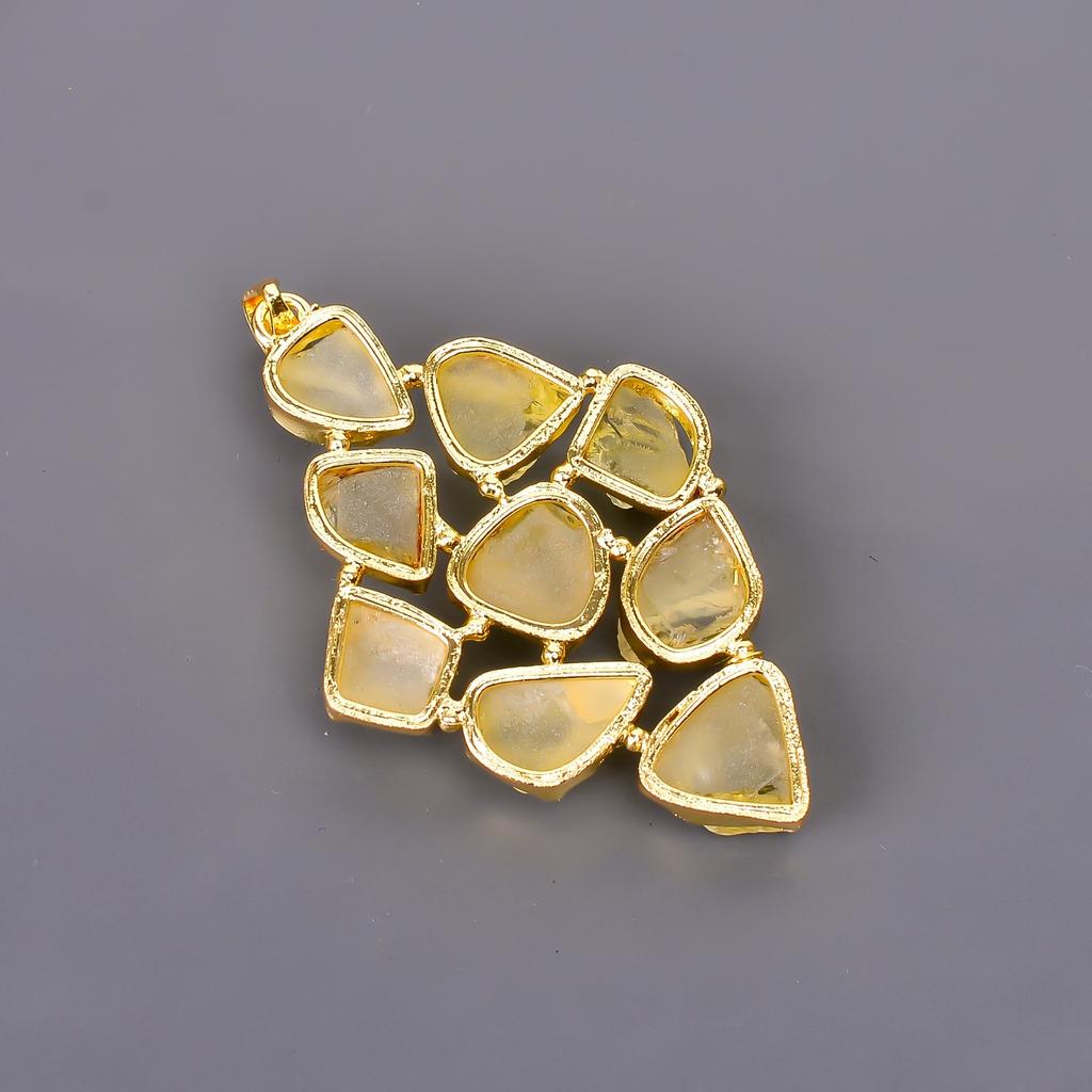 Цитрин Драгоценный камень Золотая отделка Юбилей Гальванопластический Подвеска на день рождения Ювелирное изделие V-118