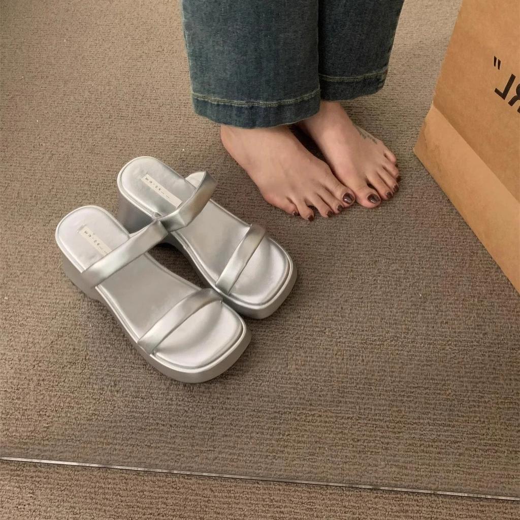 Модная обувь женская 2024 г., женские тапочки с открытым носком, модные женские тапочки с квадратным носком, на платформе, на высоком каблуке, женская уличная обувь