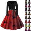 Women's Fashion V-Neck Casual Slim Fit Halloween Printed Long Sleeve Dress