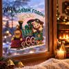 Winter Holiday Window Decals Static Glass Sticker, PVC Decal with Retro Lamb Pattern, Indoor Outdoor Ornaments Removable Electrostatic Film