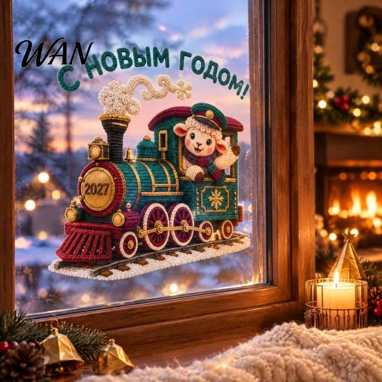 Winter Holiday Window Decals Static Glass Sticker, PVC Decal with Retro Lamb Pattern, Indoor Outdoor Ornaments Removable Electrostatic Film