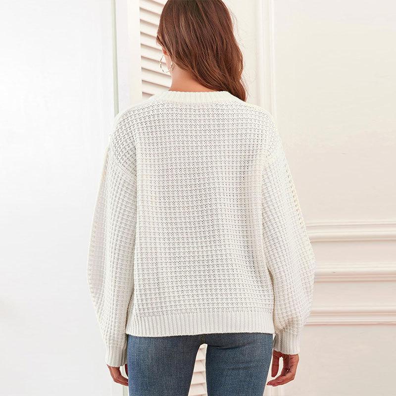Women's Autumn and Winter Solid Color Crew-neck Long Sleeve Twist Casual Knit Sweater