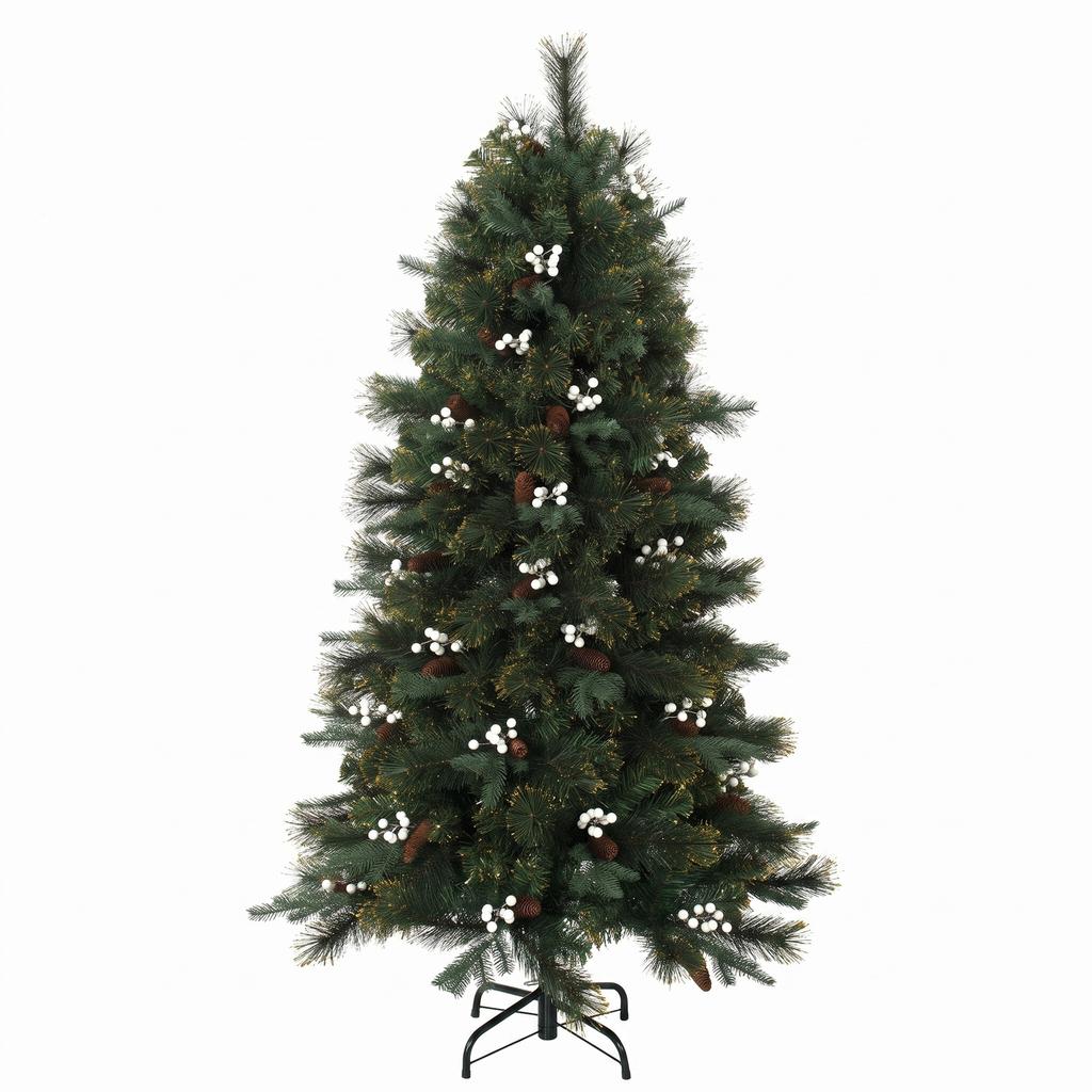 5ft Artificial Christmas Tree, Fir Hinged Xmas Tree with 490 Branch Tips, Foldable Metal Stand, Easy Assembly, Green