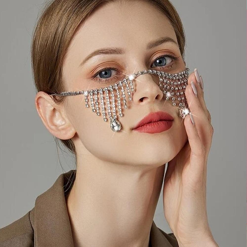 Stonefans Rhinestone Decor Tassel Face Chain Jewelry Women Mask Veil Bohemian Halloween Head Chain Jewelry Indian Bridal Wedding