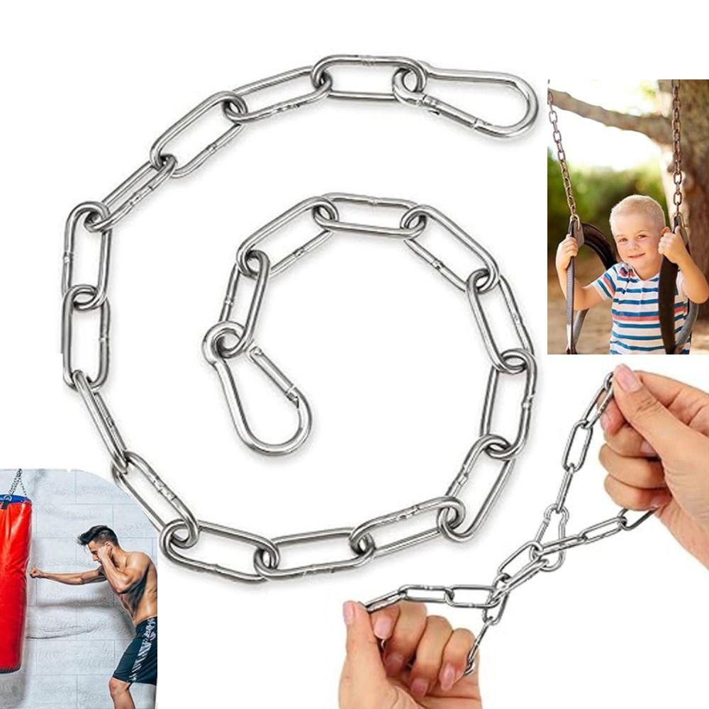 30 Inch Boxing Punching Bag Chain Silver Stainless Steel Hammock Link Heavy Duty with 2 Carabiners Hoisting Link Porch Swing