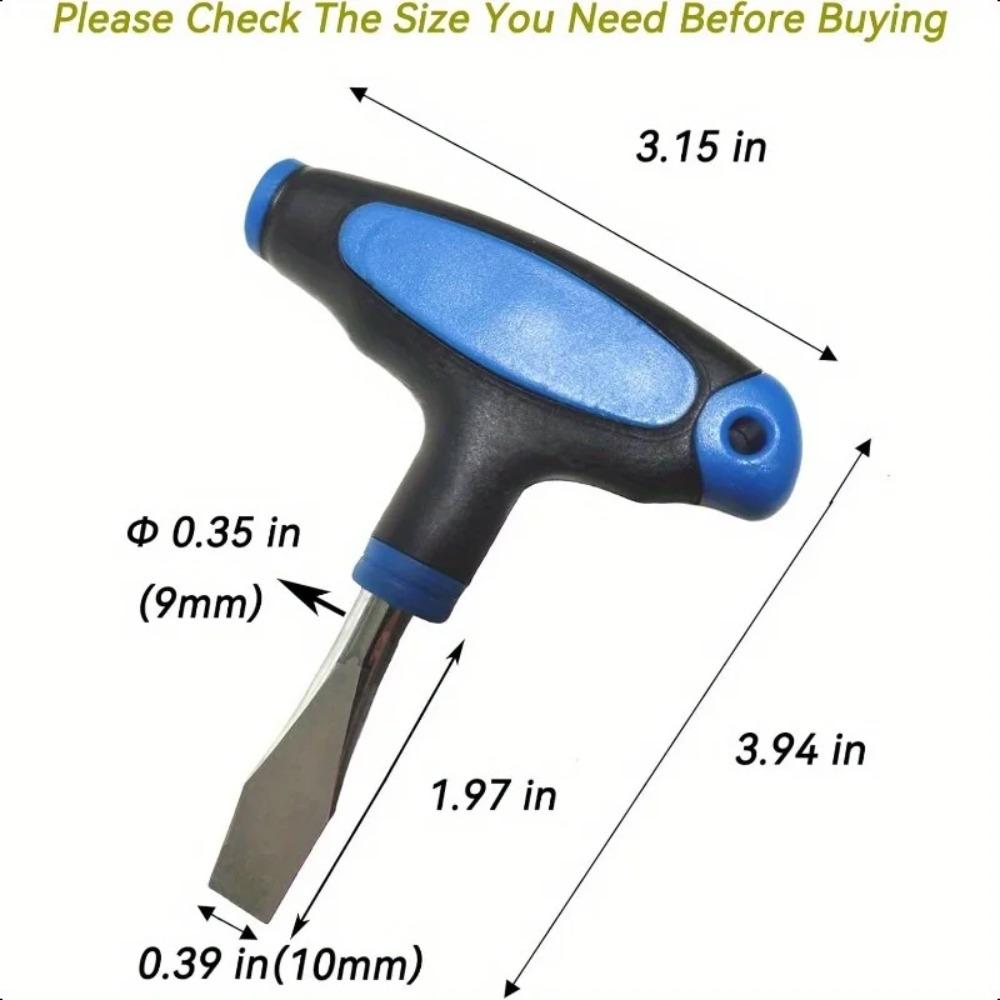 Compact T-Handle Flat Head Screwdriver with 10mm Blade – Ergonomic Black & Blue Handle for Quick Release Plates, Camera Tripods