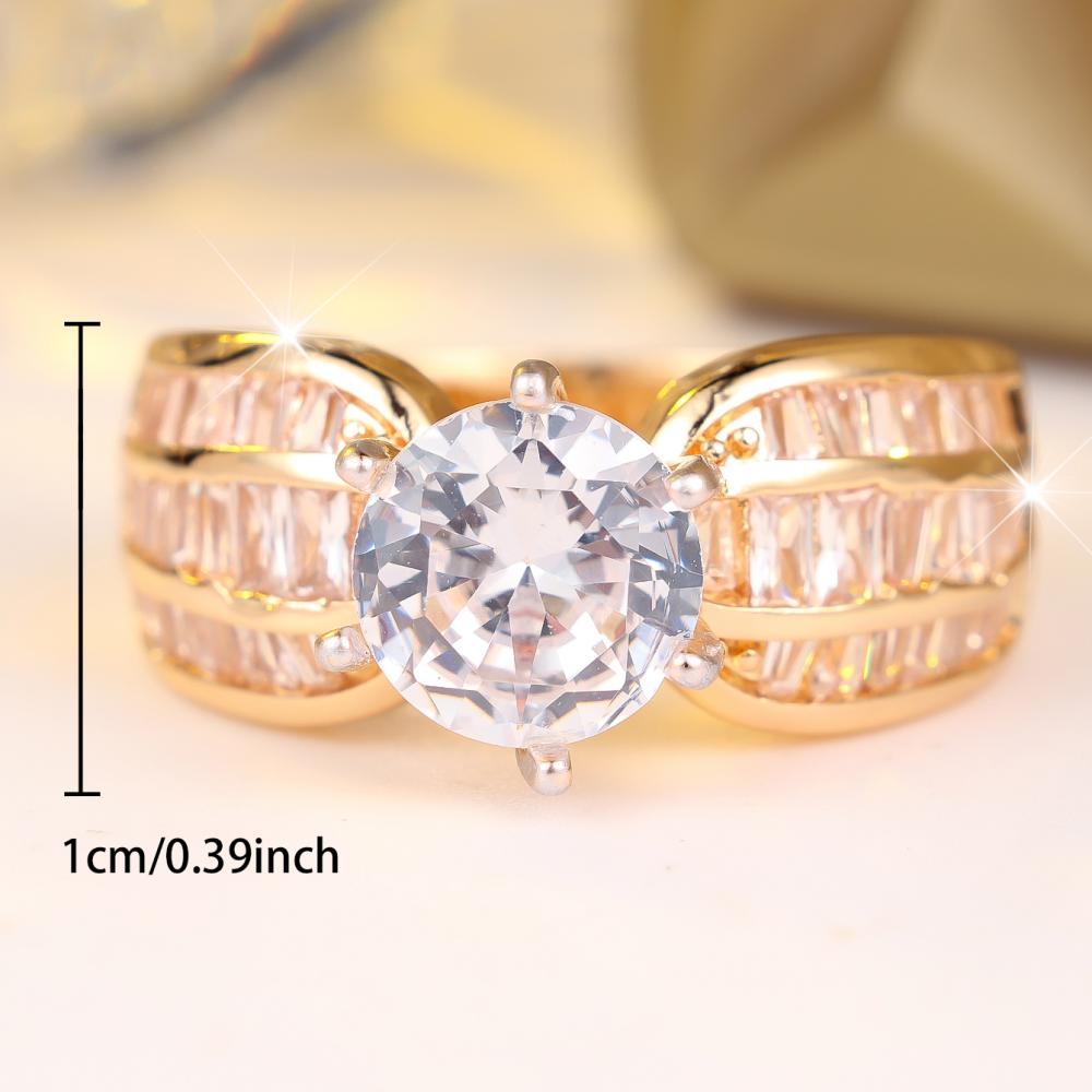 Exquisite Gold Color Round Cut Zircon Ring for Women Wedding Engagement Fashion Jewelry Gift