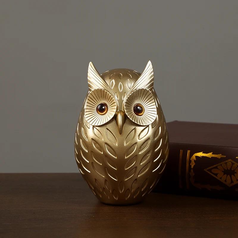 Resin Owl Statue Cute Golden Owl Figurines Nordic Home Decoration Animal Sculpture Crafts Interior Living Room Desktop Ornaments