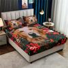 JIT3pcs 85G July Synthetic Polyester Christmas Golden Retriever Digital Fitted Sheet Three-piece Set, Soft, Comfortable, Bed