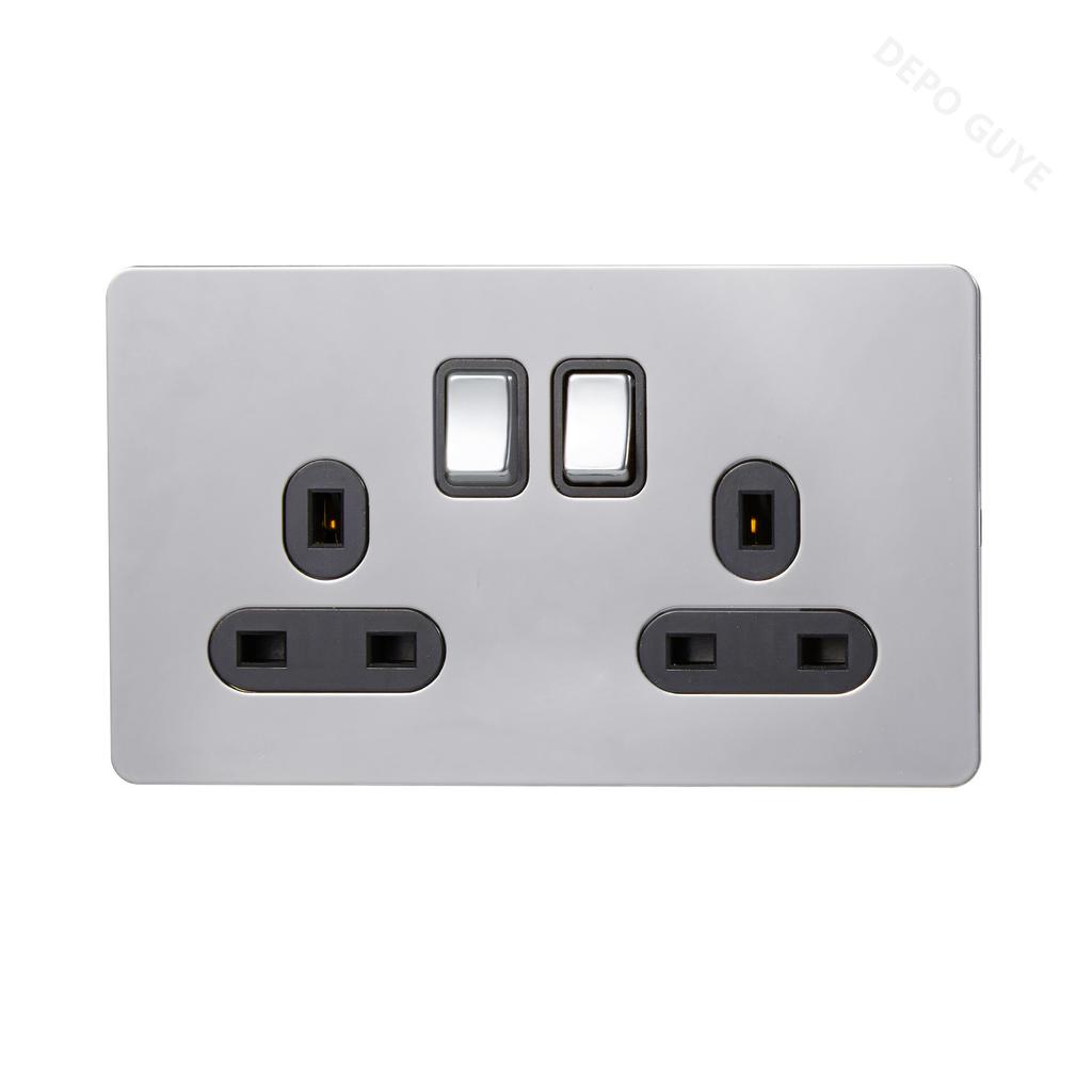 Wall Light Toggle Retro Switch Panel 1-4 Gang2Way Eu Silver Gray Brushed Stainless Steel Antique Switch Outlet with USB Charging