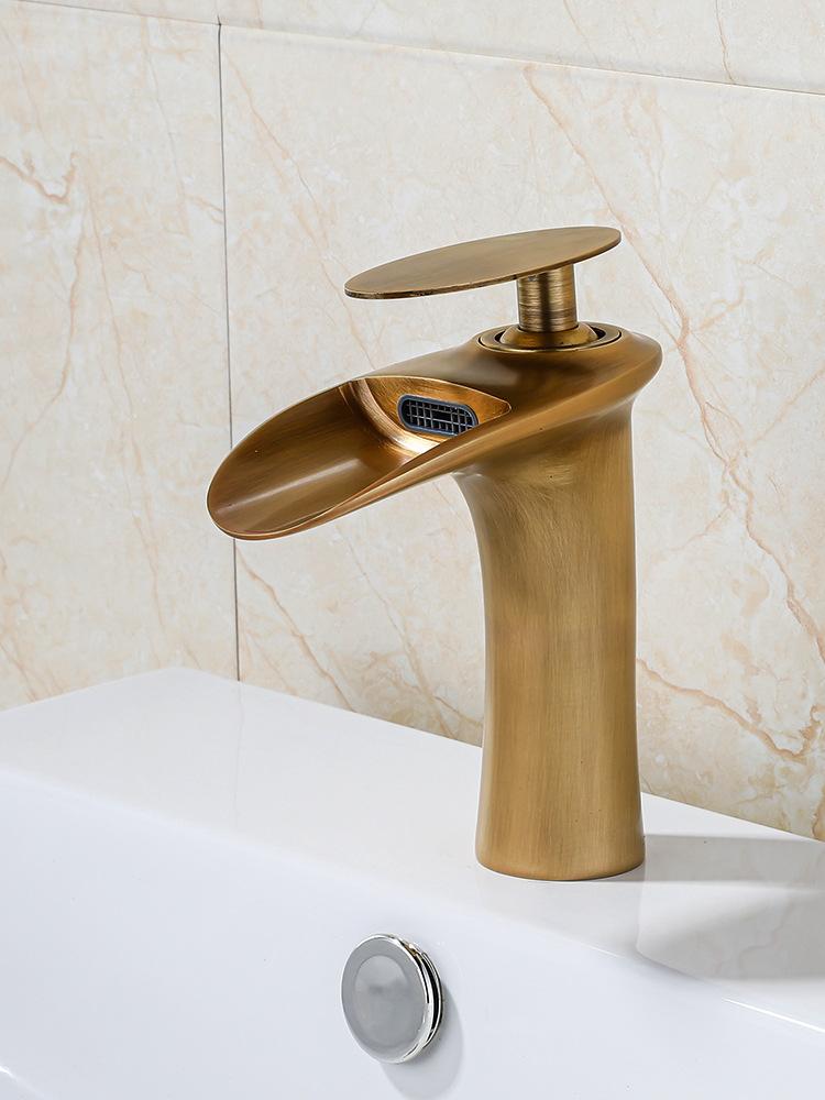 Basin Faucets Waterfall Bathroom Faucet Single Handle Basin Mixer Tap Bath Antique Faucet Brass Sink Water Crane Silver
