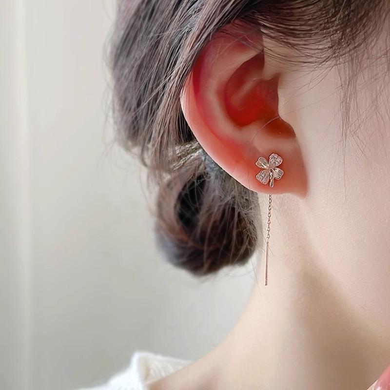 Серьги-клеверы из чистого серебра S999, женские серьги-гвоздики, особый дизайн, усовершенствованная серьга-нитка Sense