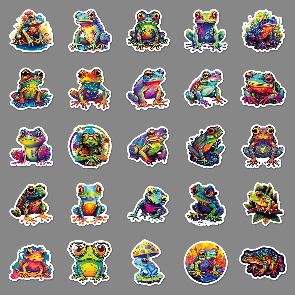 50 Colorful Frog Cartoon Creative Animal Stickers Personalized Decorative Water Cup Computer Skateboard Stickers