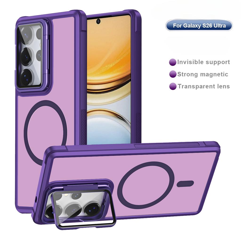 Magnetic Shockproof Phone Case for Samsung Galaxy S26 S25 Ultra S24 Plus S23 FE Invisible Bracket Acrylic Lens Protection Cover