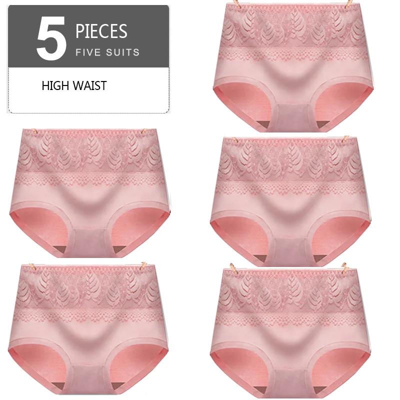 5Pcs High Waist Panties Cotton Breathable Women's Underwear Ladies Underpants Size M-XXL